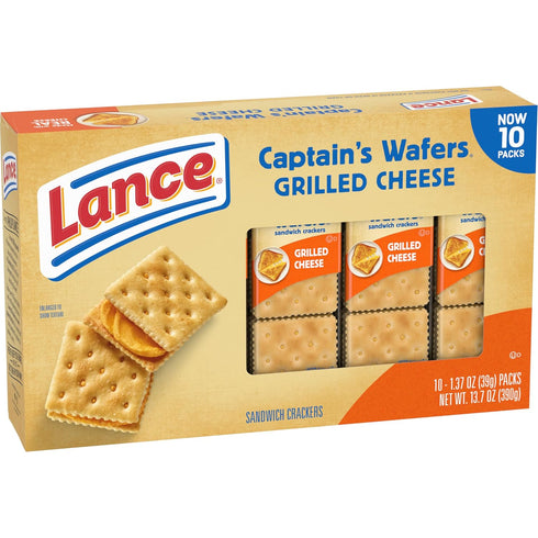 10 Packs, 6 Lance Sandwich Crackers, Captain's Wafer Grilled Cheese, Individual Sandwiches Each