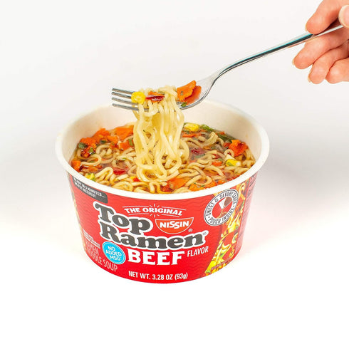 3.28 (Pack 6) Nissin Top Ramen Bowl Ramen Noodle Soup, Beef, Ounce
