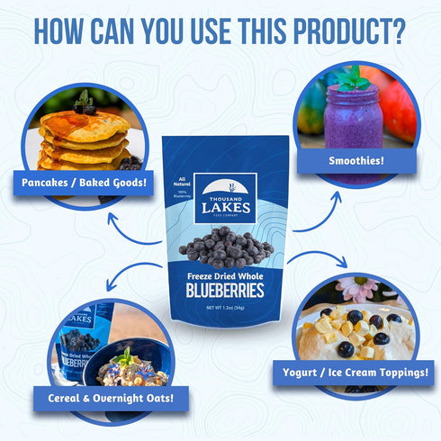 2-pack 1.2 (2.4 100% Thousand Lakes Freeze Dried Fruit - Blueberries ounces ounces total) | No Sugar Added | Whole