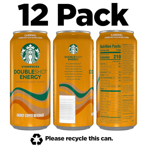 15 oz (12 Pack) Starbucks Doubleshot Energy Drink Coffee Beverage, Caramel, Iced Coffee, fl Cans