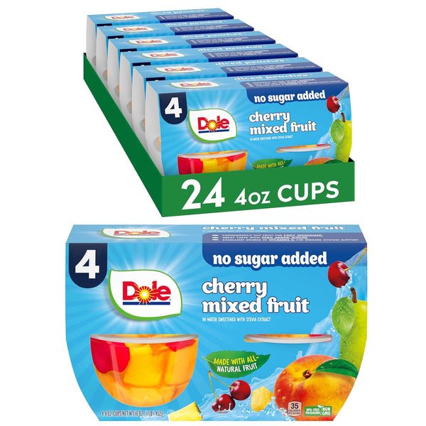Dole Fruit Bowls No Sugar Added Snacks, Cherry Mixed Fruit 4oz 24