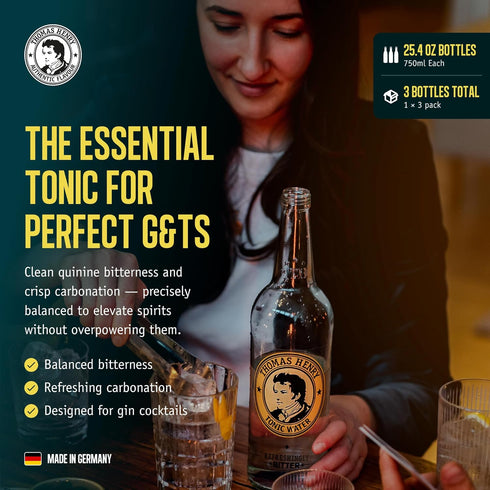 25.4 Oz (750 ml) 3 Pack, Thomas Henry Pink Grapefruit Soda, Premium Cocktail Mixer for Palomas & Cocktails, Fl Bottles