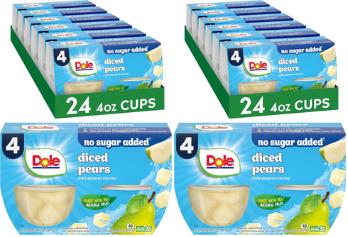 Dole Fruit Bowls No Sugar Added Snacks, Diced Pears 4oz 24 Cups,
