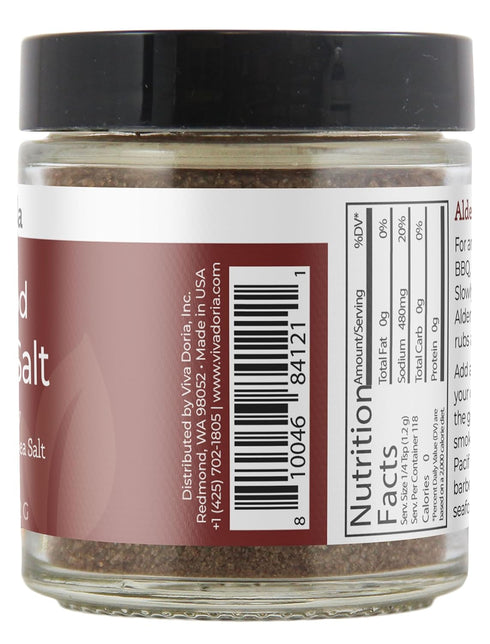 Alderwood Smoked Sea Salt, Fine Grain, 5 Oz Glass Jar by Viva Doria