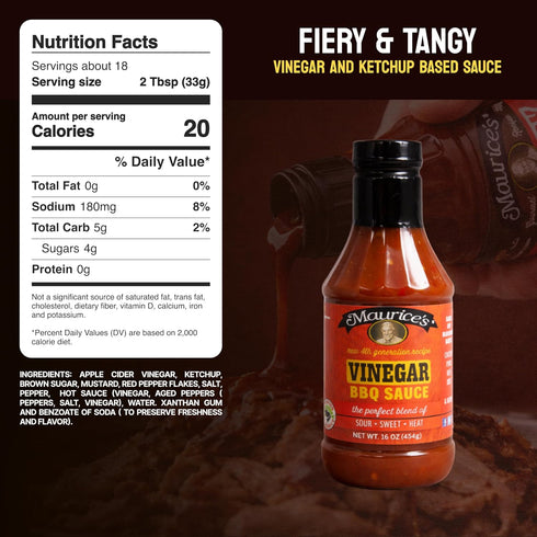 18oz (Pack 2) Maurices Gourmet Blend Vinegar BBQ Sauce Sweet & Savoury Carolina with Smoke Authentic Southern Carolina