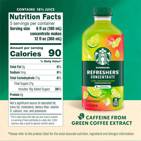 32 oz Starbucks Refreshers Concentrate Lime Watermelon, Refreshing Drink, Cold Drinks fl