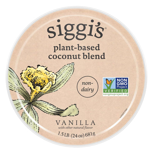 24 Oz siggi's Plant-Based Coconut Blend, Vanilla Dairy Free Snack, More Protein Than Sugar, Blue