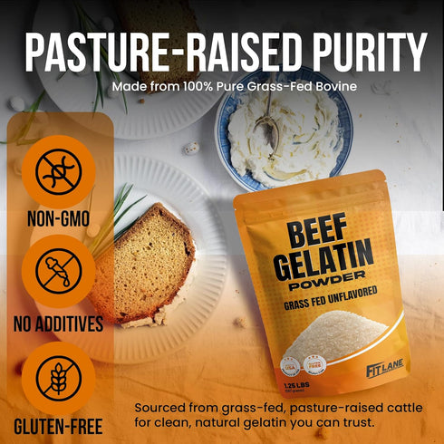 1.25 lbs Gummy Beef Gelatin Powder - Grass-Fed, Unflavored, Non-GMO - Premium Thickening Agent for Cooking & Baking