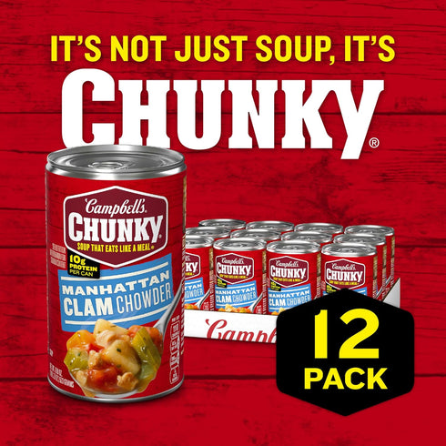 18.8 oz 12) Campbell's Chunky Soup, Manhattan Clam Chowder, can (Case