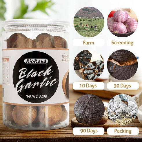 320g 90-Day 0.7 Lbs RioRand Black Garlic Whole, Aged Jar, No Added Preservatives, Ready to Eat
