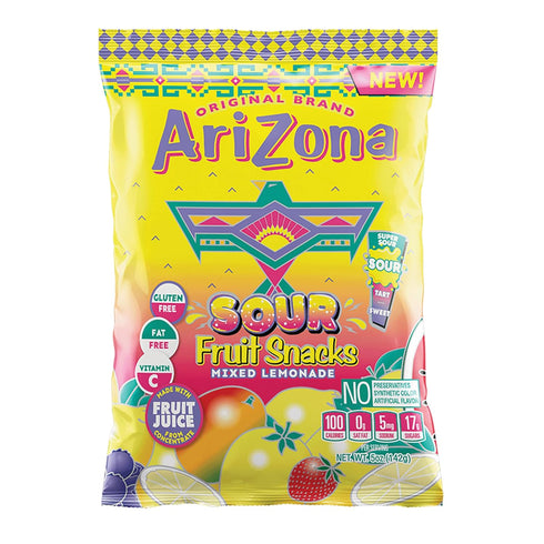 5 (Pack 12) Gummy AriZona Sour Lemonade Fruit Snacks - NEW - Ounce Bags of - Gluten Free - Chews