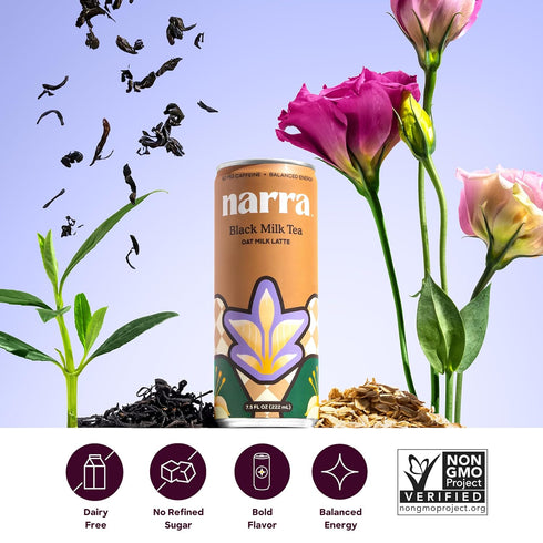 Pack (6 Pack) (5060mg Narra Oat Milk Tea Latte Variety Black Tea, Roasted Oolong & Strawberry Matcha, Smooth Balanced