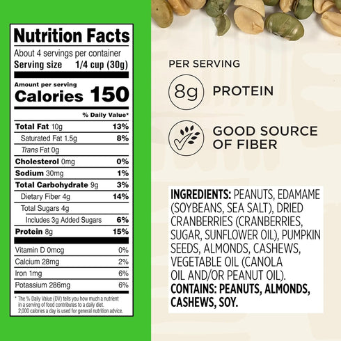 4.2 oz 6 Pack Snak Club Protein Power Snack Mix with Peanuts, Roasted Edamame, Dried Cranberries, Pumpkin Seeds