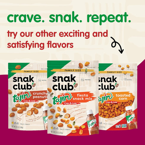 12 oz Snak Club Tajin Peanuts, Roasted Nuts with Chili and Lime Seasoning, Mild, Resealable Bag