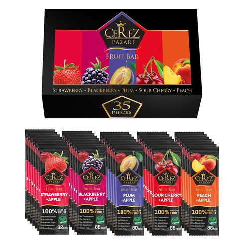 Pack 25g 35 pack Cerez Pazari Fruit Leather Snacks Variety for Adults and Kids, Healthy Fruit Snacks Bulk, Vegan Real