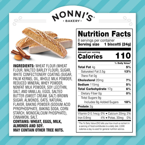 6.88 (Pack 6) Nonni's Bakery Cinnamon Coffee Cake Biscotti, Kosher, Ounce