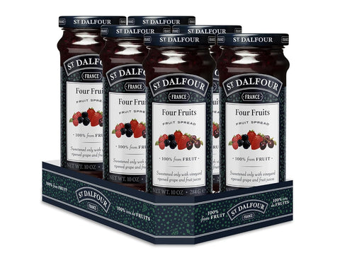 6 Pack, 100% 10 oz St. Dalfour Four Fruits Spread from Fruit, No Cane Sugars, No Corn Syrups, Jars