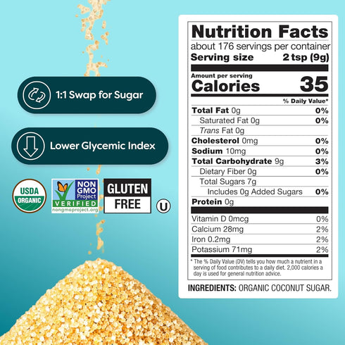 3.5 lbs, 56 BetterBody Foods Organic Coconut Sugar, Gluten-Free, Non-GMO, Low Glycemic Sugar Substitute, ounces