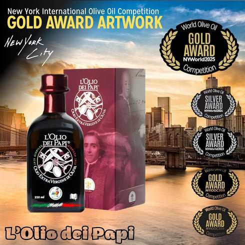 250 ml (8.5 fl.oz) 2025 L'Olio dei Papi - Gift Box - Italian Extra Virgin Olive Oil - Polyphenol and Oleocanthal Rich
