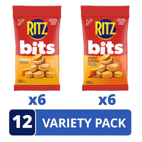 Pack, 12-3 oz RITZ Bits Cheese and Spicy Queso Cheese Sandwich Crackers Variety Snacks for Kids and Adults, Lunch