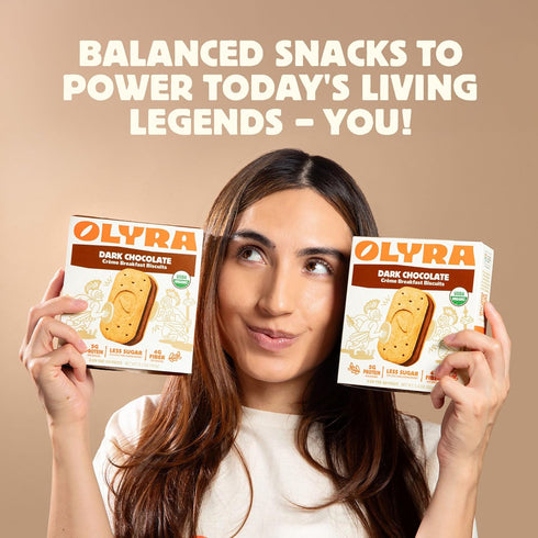 24 Packs Olyra Dark Chocolate, Sandwich Breakfast Biscuits, Healthy Snacks for Adults and Kids, Low Sugar, High Fiber