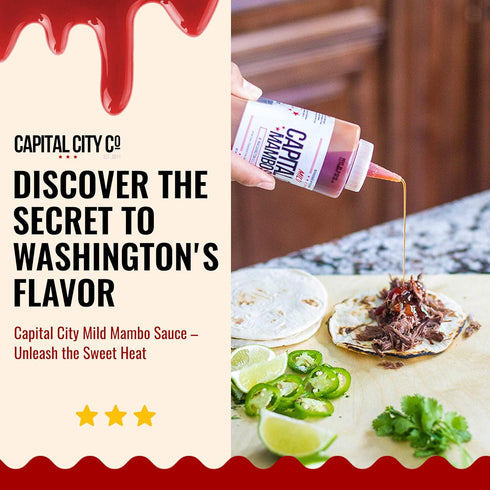 Capital City Mambo Sauce Sweet Hot & Mild Variety 2pk | Washington DC Wing Sauces | Perfect Condiment Topping for Wings, Chicken, Pork, Beef, Seafood, Burgers, Rice or Noodles | 12 oz Bottles (2 Pack)