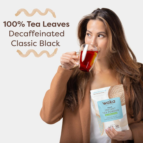 100% 50 200 (4.5oz) Waka Instant Black Tea Mix Pouch, Decaffeinated - Tea Leaves, No Additives, Unsweetened Tea Powder