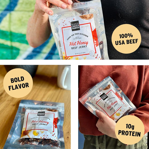 10g 1 (16 oz) Peoples Choice Beef Jerky Test Kitchen Hot Honey Sweet & Spicy Protein Made in USA Pound Bag