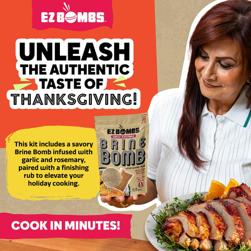 Pack 1 20 lbs EZ Bombs Garlic Rosemary Brine Bomb Seasoning with Finishing Rub, of All-in-One Turkey Brine Kit