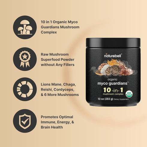 10oz 10-in-1 NatureBell Organic Mushroom Powder, | Adaptogenic Blend with Lions Mane, Reishi, Shiitake, Chaga & More |