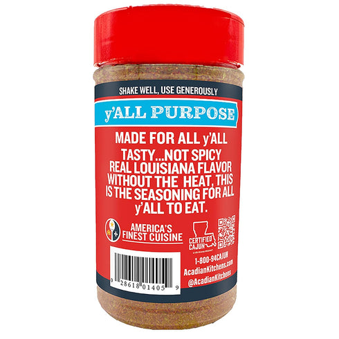 Ragin' Cajun y'ALL PURPOSE Seasoning, 8 oz Shaker, Low Sodium, No MSG, Mild Louisiana Cajun Spice