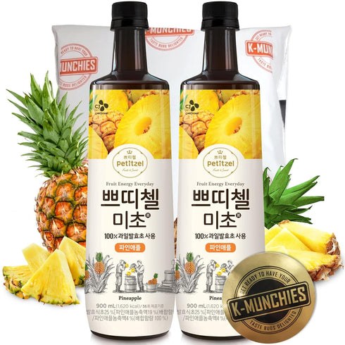 K-Munchies CJ Petitzel Fruit Vinegar Drink - 2 x 900 mL Korean Pineapple