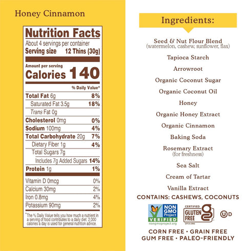 Dense,4.25oz,(Pack 2) Simple Mills Honey Cinnamon Seed & Nut Flour Sweet Thins,Paleo Friendly & Delicious Sweet Thin