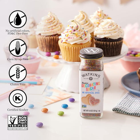 4.6 Pack 3 Watkins Rainbow Decorating Sugar, Non-GMO, Ounce