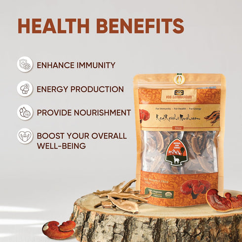 VOS GANOLUCIDUM - 100% Organic Sliced Dried Reishi Mushroom, 1.76 Oz, Ideal for Tea Brewing
