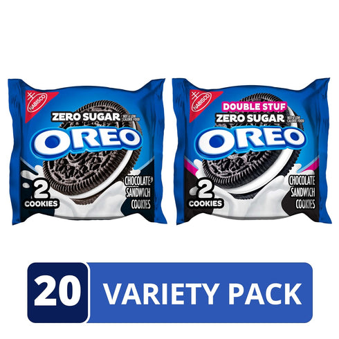 Pack, 20 Packs (2 OREO Zero Sugar and OREO Double Stuf Zero Sugar Chocolate Sandwich Cookies Variety Snack Cookies