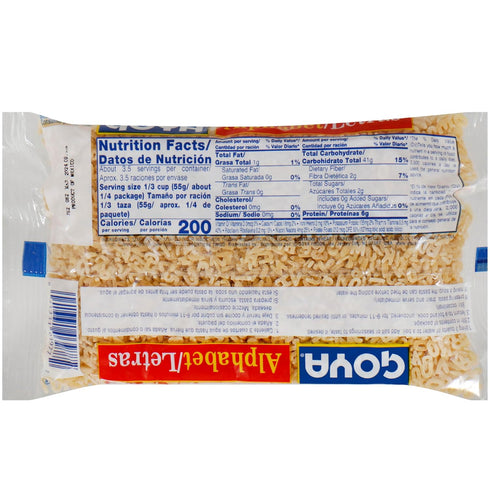 7oz Alphabet Pasta by Goya, Fun Pasta Noodles for Soups, Stews, and Side Dishes, Mexican Noodles, Bag
