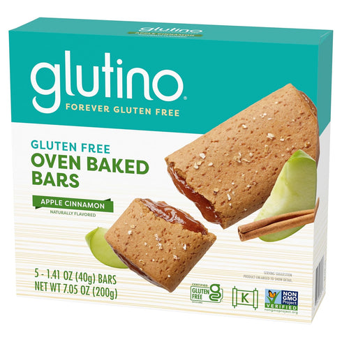 Glutino Gluten Free Oven Baked Bar, Apple Cinnamon, Naturally Flavored, 5 ct