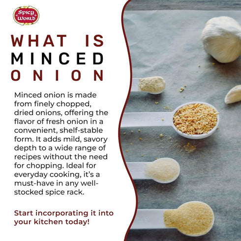 Spicy World 4 LB Minced Onion Jar Gluten Free, Bulk Dehydrated Chopped Onions for Cooking, Dried Onion Flakes, Non-GMO
