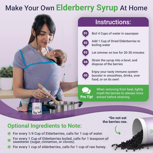 1lb Immune 1 USDA Organic Dried Elderberries Bulk Dried Mixed Fruits (Resealable Bag) Natural, Non-Irradiated, Raw