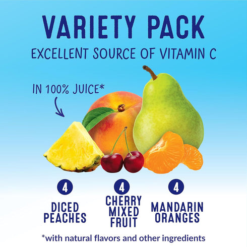 100% Pack 4oz 12 (Pack 2) Dole Fruit Bowls in Juice Variety Snacks, Peaches, Cherry Mixed Fruit, Mandarin Oranges