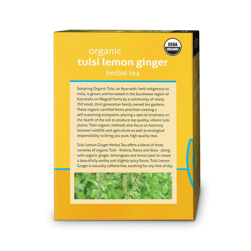 Dr. Mercola Solspring Organic Tulsi Lemon Ginger Herbal Tea, 18 Tea Bags, Naturally Caffeine Free