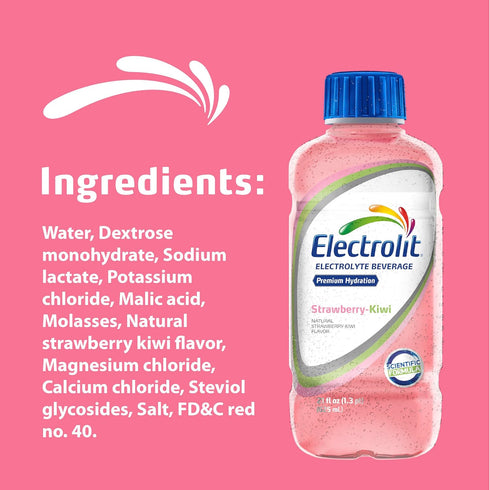 21 Oz (Pack 12) Electrolit, Electrolyte Beverage, Strawberry-Kiwi, Fl bottle