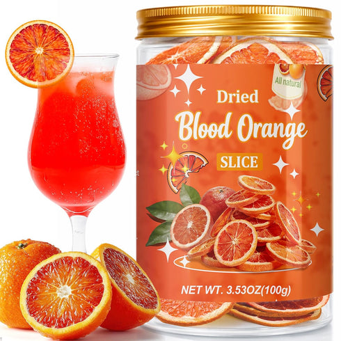 3.53oz Dried Blood Orange Slices, 35+ Natural Dehydrated Blood Orange for Cocktails