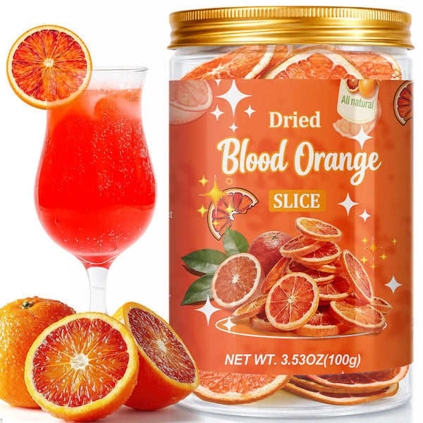 3.53oz Dried Blood Orange Slices, 35+ Natural Dehydrated Blood Orange for Cocktails