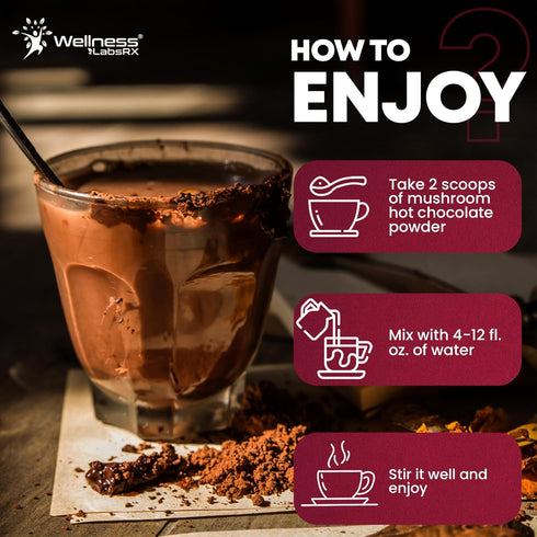 10:1 30 Mushroom Hot Chocolate Powder with Reishi Extract, Hot Cocoa Powder Caffeine-Free Mushroom Coffee Alternative