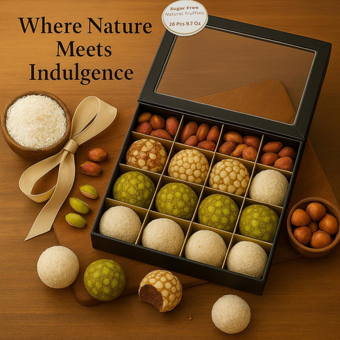 (16 9.7 Oz) ANDY ANAND CHOCOLATIER Natural Truffles Gift Box With Pistachio, Hazelnut & Coconut, Delicious Taste