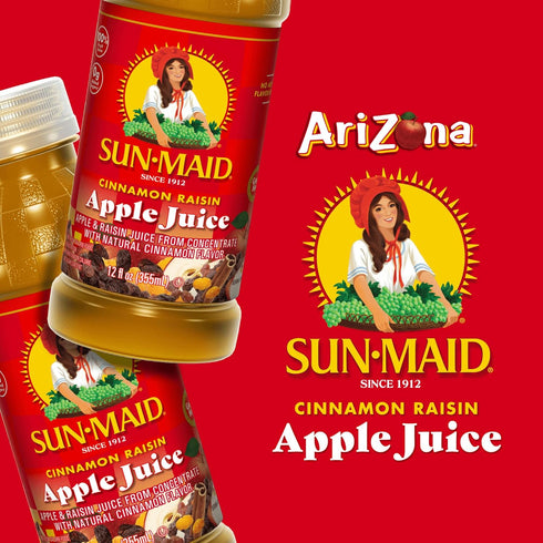 100% 12 Oz (Pack 12) AriZona Cinnamon Raisin Apple Juice, Made with Sun-Maid Raisin Juice, Fruit Juice and Natural