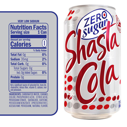 12-Pack 12oz Shasta Zero Sugar Cola | of Cans | Bold Cola Taste | Sugar-Free | Zero Calories | Caffeinated