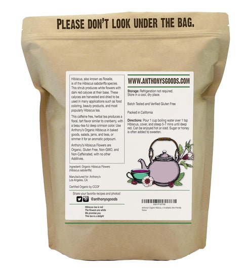 1 lb, Anthony's Organic Hibiscus Flowers, Cut & Sifted, Gluten Free, Non GMO, Non Irradiated, Keto Friendly